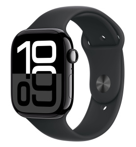 Apple Watch Series 10 // 42мм GPS+Cellular (Custom) // Черный глянцевый корпус из алюминия, спортивный ремешок черного цвета