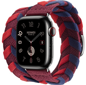 Apple Watch Series 9 Hermès // 41мм GPS+Cellular // Корпус из нержавеющей стали цвета "черный космос", ремешок Bridon Double Tour цвета Rouge H