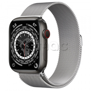 Купить Apple Watch Series 7 // 45мм GPS + Cellular // Корпус из титана цвета «черный космос», миланский сетчатый браслет серебристого цвета