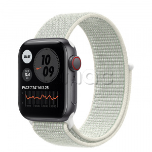 Купить Apple Watch SE // 40мм GPS + Cellular // Корпус из алюминия цвета «серый космос», спортивный браслет Nike цвета «Еловая дымка» (2020)