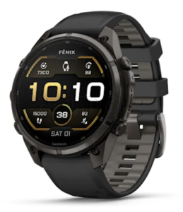 Купить Мультиспортивные часы Garmin Fenix 9 Pro (47mm), титановый корпус Carbon Gray DLC, черный силиконовый ремешок (Black/Pebble Gray)