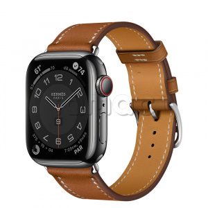 Купить Apple Watch Series 7 Hermès // 41мм GPS + Cellular // Корпус из нержавеющей стали цвета «черный космос», ремешок Single Tour цвета Fauve