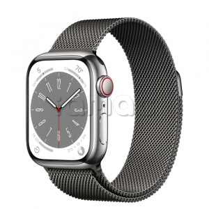 Купить Apple Watch Series 8 // 41мм GPS + Cellular // Корпус из нержавеющей стали серебристого цвета, миланский сетчатый браслет графитового цвета