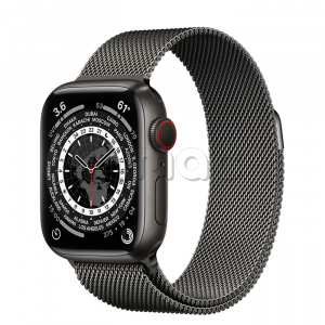 Купить Apple Watch Series 7 // 41мм GPS + Cellular // Корпус из титана цвета «черный космос», миланский сетчатый браслет графитового цвета