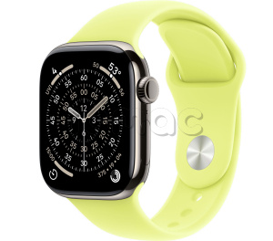 Купить Apple Watch Series 11 // 42мм GPS+Cellular // Корпус из титана натурального цвета, спортивный ремешок цвета "неоновый желтый"