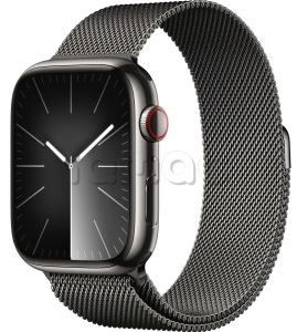 Купить Apple Watch Series 9 // 45мм GPS+Cellular // Корпус из нержавеющей стали графитового цвета, миланский сетчатый браслет графитового цвета
