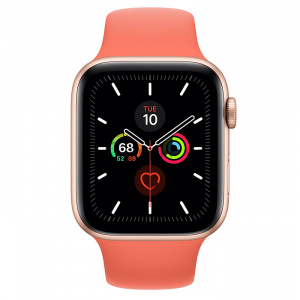 Apple Watch Series 5 // 44мм GPS + Cellular // Корпус из алюминия золотого цвета, спортивный ремешок цвета «спелый клементин»