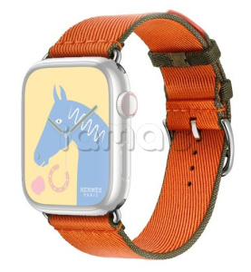 45мм Ремешок Hermès Twill Jump Single (Simple) Tour цвета Orange/Kaki для Apple Watch