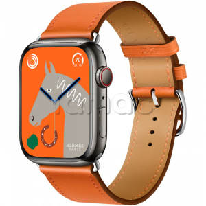 Купить Apple Watch Series 8 Hermès // 45мм GPS + Cellular // Корпус из нержавеющей стали цвета «черный космос», ремешок Single Tour цвета Orange