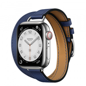 Apple Watch Series 7 Hermès // 41мм GPS + Cellular // Корпус из нержавеющей стали серебристого цвета, ремешок Double Tour Attelage цвета Bleu Saphir