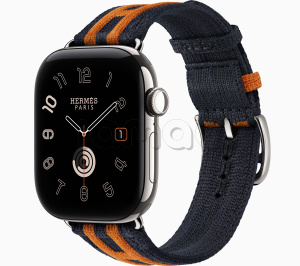 Купить Apple Watch Hermès Series 12 // 42мм GPS+Cellular // Корпус из титана серебристого цвета, ремешок Rocabar Club цвета Bleu Nuit/Orange