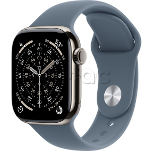 Купить Apple Watch Series 11 // 46мм GPS+Cellular // Корпус из титана натурального цвета, спортивный ремешок цвета "якорный синий"