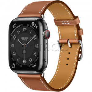 Купить Apple Watch Series 7 Hermès // 45мм GPS + Cellular // Корпус из нержавеющей стали цвета «черный космос», ремешок Single Tour цвета Gold