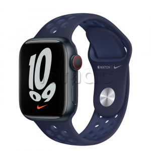 Купить Apple Watch Series 7 // 41мм GPS + Cellular // Корпус из алюминия цвета «тёмная ночь», спортивный ремешок Nike цвета «ночной ультрамарин/мистический ультрамарин»