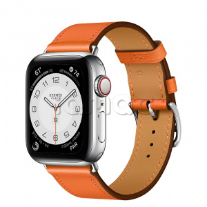 Купить Apple Watch Series 6 Hermès // 40мм GPS + Cellular // Корпус из нержавеющей стали серебристого цвета, ремешок Simple Tour из кожи Swift цвета Orange