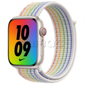 Купить Apple Watch Series 7 // 45мм GPS + Cellular // Корпус из алюминия цвета «сияющая звезда», спортивный браслет Nike радужного цвета