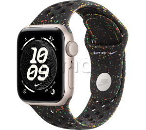 Купить Apple Watch SE 3 // 40мм GPS // Корпус из алюминия цвета "сияющая звезда", спортивный ремешок Nike цвета "полуночный черный" (2025)