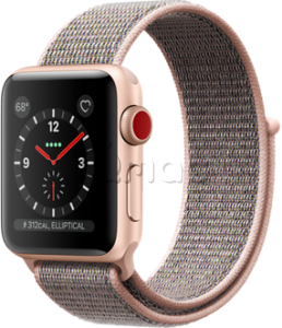 Apple Watch Series 3 // 42мм GPS + Cellular // Корпус из золотистого алюминия, ремешок из плетёного нейлона цвета «кофейный/карамельный» (MQK72)