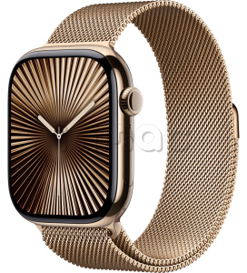 Купить Apple Watch Series 10 // 46мм GPS+Cellular // Корпус из титана золотого цвета, миланский сетчатый браслет золотого цвета