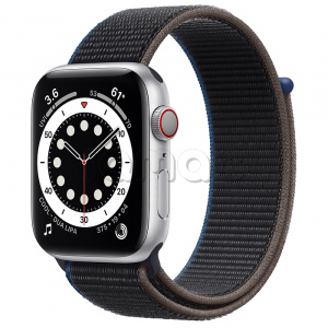 Купить Apple Watch Series 6 // 44мм GPS + Cellular // Корпус из алюминия серебристого цвета, спортивный браслет угольного цвета