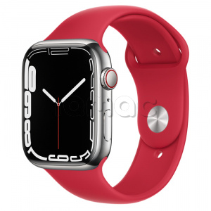 Купить Apple Watch Series 7 // 45мм GPS + Cellular // Корпус из нержавеющей стали серебристого цвета, спортивный ремешок цвета (PRODUCT)RED