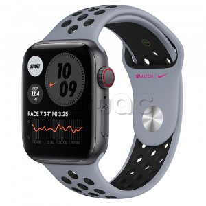 Купить Apple Watch SE // 44мм GPS + Cellular // Корпус из алюминия цвета «серый космос», спортивный ремешок Nike цвета «Дымчатый серый/чёрный» (2020)