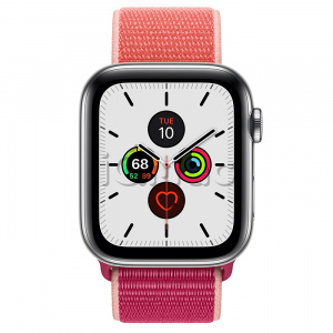 Купить Apple Watch Series 5 // 44мм GPS + Cellular // Корпус из нержавеющей стали, спортивный браслет цвета «сочный гранат»
