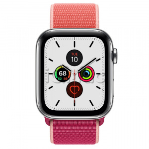 Купить Apple Watch Series 5 // 44мм GPS + Cellular // Корпус из нержавеющей стали, спортивный браслет цвета «сочный гранат»
