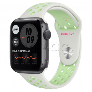 Купить Apple Watch Series 6 // 44мм GPS // Корпус из алюминия цвета «серый космос», спортивный ремешок Nike цвета «Еловая дымка/пастельный зелёный»