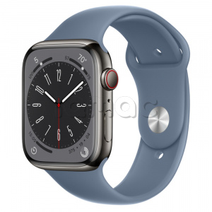 Купить Apple Watch Series 8 // 45мм GPS + Cellular // Корпус из нержавеющей стали графитового цвета, спортивный ремешок сланцево-синего цвета