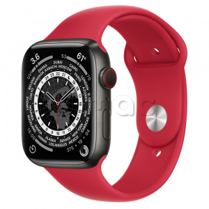 Купить Apple Watch Series 7 // 45мм GPS + Cellular // Корпус из титана цвета «черный космос», спортивный ремешок цвета (PRODUCT)RED