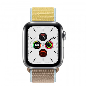 Купить Apple Watch Series 5 // 40мм GPS + Cellular // Корпус из нержавеющей стали, спортивный браслет цвета «верблюжья шерсть»