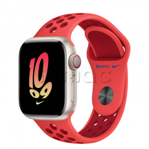Купить Apple Watch Series 8 // 41мм GPS + Cellular // Корпус из алюминия цвета "сияющая звезда", спортивный ремешок Nike цвета  "ярко-малиновый/спортивный красный"