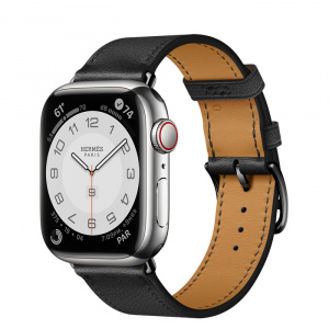 Apple Watch Series 7 Hermès // 41мм GPS + Cellular // Корпус из нержавеющей стали серебристого цвета, ремешок Single Tour цвета Noir