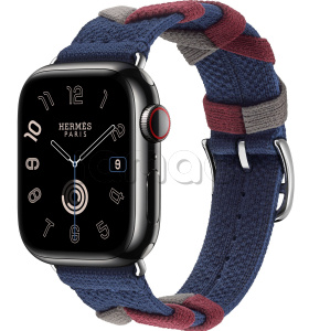 Купить Apple Watch Series 9 Hermès // 41мм GPS+Cellular // Корпус из нержавеющей стали цвета "черный космос", ремешок Bridon Single Tour цвета Navy