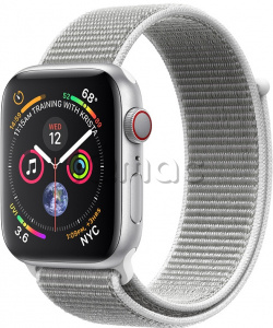Купить Apple Watch Series 4 // 44мм GPS + Cellular // Корпус из алюминия серебристого цвета, ремешок из плетёного нейлона цвета «белая ракушка» (MTUV2)