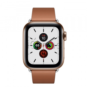 Apple Watch Series 5 // 40мм GPS + Cellular // Корпус из нержавеющей стали золотого цвета, ремешок золотисто-коричневого цвета с современной пряжкой (Modern Buckle), размер ремешка S