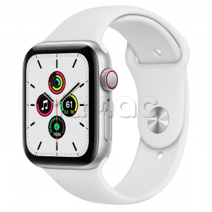 Купить Apple Watch SE // 44мм GPS + Cellular // Корпус из алюминия серебристого цвета, спортивный ремешок белого цвета (2020)