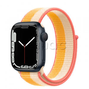 Купить Apple Watch Series 7 // 41мм GPS // Корпус из алюминия цвета «тёмная ночь», спортивный браслет цвета «спелый маис/белый»