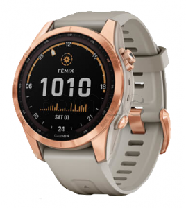 Купить Мультиспортивные часы Garmin Fenix 7S (42mm) Solar, стальной корпус цвета "розовое золото", песочный силиконовый ремешок