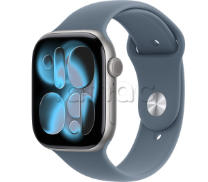 Купить Apple Watch Series 11 // 42мм GPS // Корпус из алюминия цвета "серый космос", спортивный ремешок цвета "якорный синий"