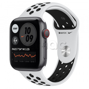 Купить Apple Watch SE // 44мм GPS + Cellular // Корпус из алюминия цвета «серый космос», спортивный ремешок Nike цвета «Чистая платина/чёрный» (2020)