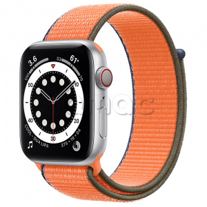 Купить Apple Watch Series 6 // 44мм GPS + Cellular // Корпус из алюминия серебристого цвета, спортивный браслет цвета «Кумкват»
