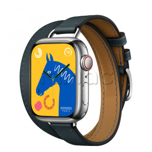 Купить Apple Watch Series 8 Hermès // 41мм GPS + Cellular // Корпус из нержавеющей стали серебристого цвета, ремешок Attelage Double Tour цвета Vert Rousseau