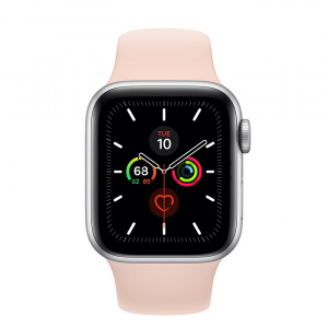 Купить Apple Watch Series 5 // 40мм GPS + Cellular // Корпус из алюминия серебристого цвета, спортивный ремешок цвета «розовый песок»