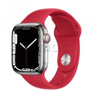 Купить Apple Watch Series 7 // 41мм GPS + Cellular // Корпус из нержавеющей стали серебристого цвета, спортивный ремешок цвета (PRODUCT)RED