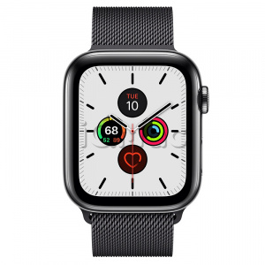 Купить Apple Watch Series 5 // 44мм GPS + Cellular // Корпус из нержавеющей стали цвета «серый космос», миланский сетчатый браслет цвета «чёрный космос»