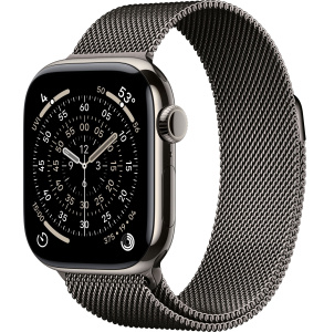 Apple Watch Series 11 // 46мм GPS+Cellular // Корпус из титана натурального цвета, миланский сетчатый браслет сланцевого цвета