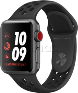 Купить Apple Watch Series 3 Nike+ // 42мм GPS + Cellular // Корпус из алюминия цвета «серый космос», спортивный ремешок Nike цвета «антрацитовый/чёрный» (MQLD2)