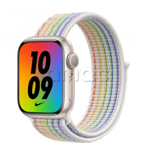 Купить Apple Watch Series 7 // 41мм GPS // Корпус из алюминия цвета «сияющая звезда», спортивный браслет Nike радужного цвета